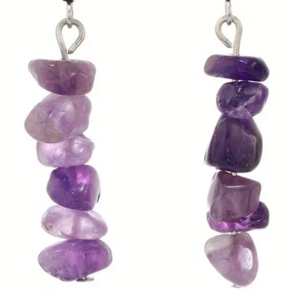Bohemian Fashion Handcrafted Long Drop Earrings with Natural Amethyst Stones - Picture 2 of 2